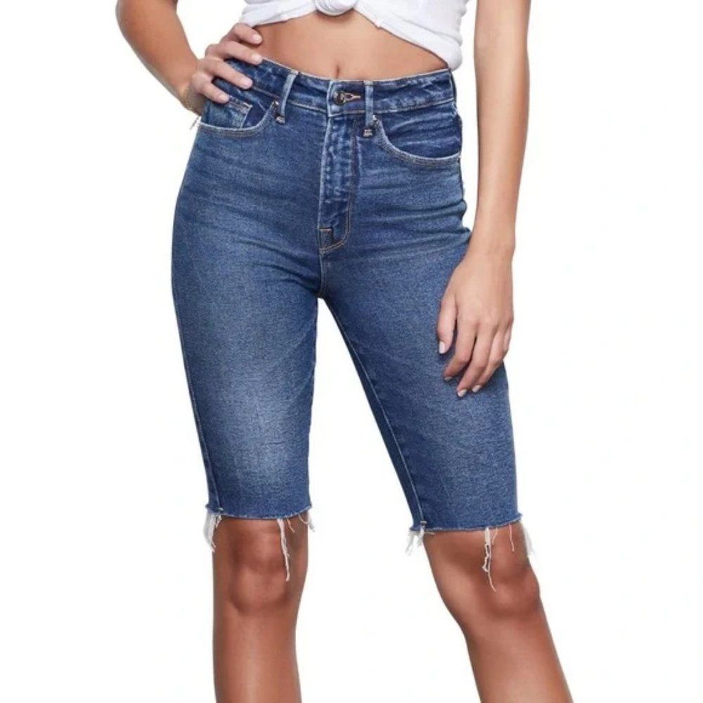 Good American Blue Denim Bermuda Shorts